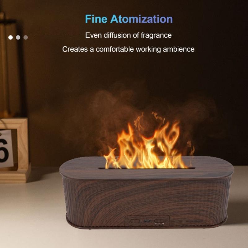 Fire Flame Diffuser Humidifier 25dB Quiet Timing 7 Colors LED Fire Flame Aromatherapy Diffuser For Bedroom Dark/Light