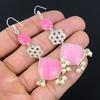 925 Sterling Silver Pink Chalcedony Gemstone Drop Birthday Wife Earrings Jewelry