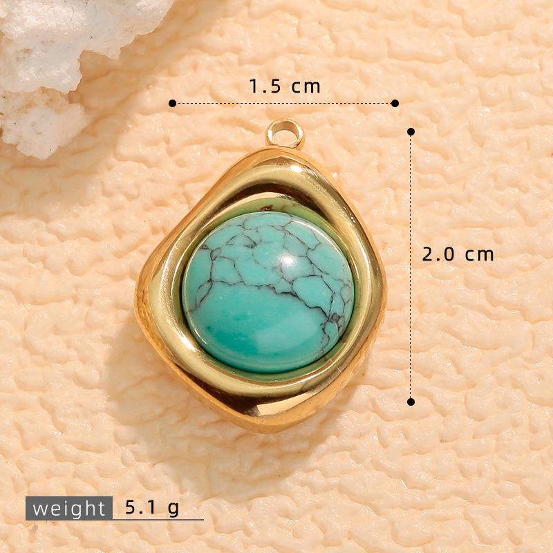 European Retro Turquoise Geometric Oval Pendant - Stainless & Titanium Steel Jewelry for Women