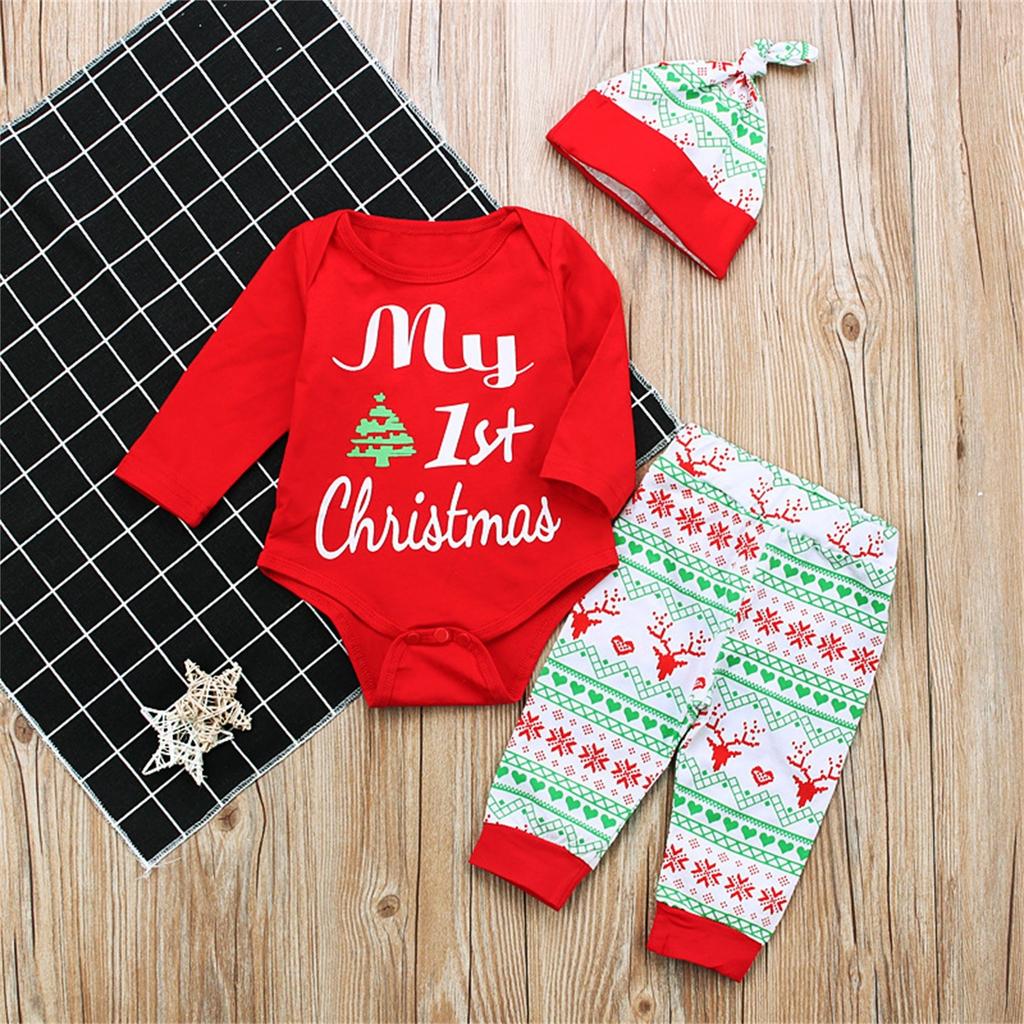 Girls Christmas Long-sleeved Letter Jumpsuit Crawl Suit Three-piece Children's Suit