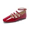 Fashion Flat Shoes for Women Retro French Black Mary Jane Shoes Square Toe Patent Leather Flat  Plus Size Women's Shoes 41-43