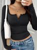 2025 European V-Neck Lace Button Slim Fit Long Sleeve Women's Top - Autumn/Winter Fashion