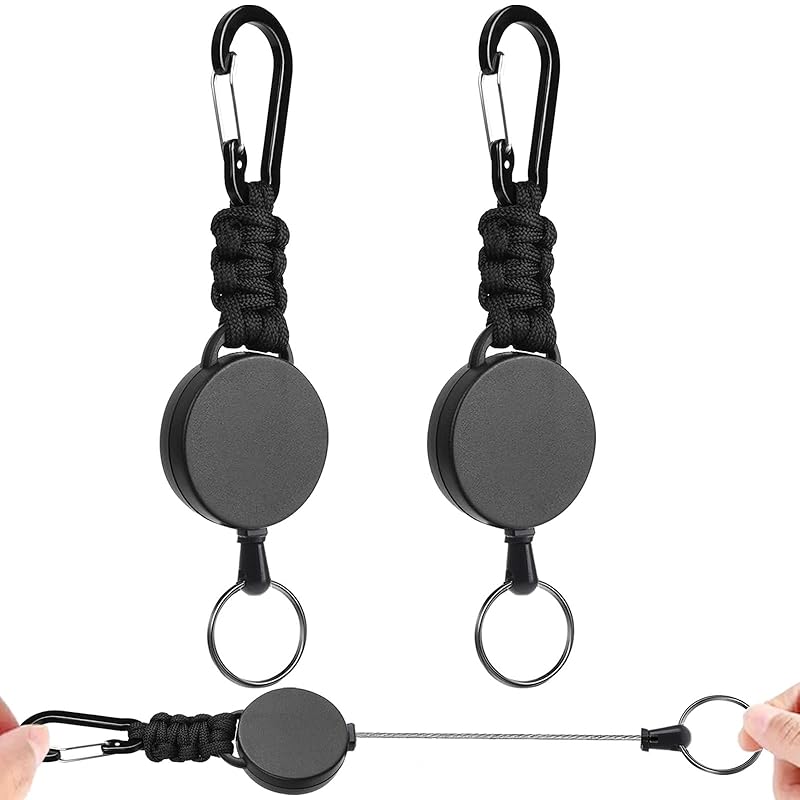 

[Vencede] reel keychain Elastic reel type key reel With carabiner super lightweight For hanging name tags set of 2 black