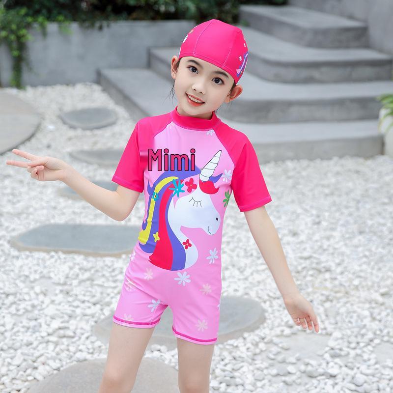 Girls' Quick-Dry One-Piece Swimsuit with Sun Protection for Toddlers and Kids