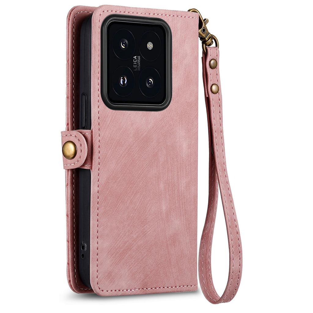 For Xiaomi 14T Pro Zipper Wallet Case Geometry Lines Leather Phone Cover with Strap