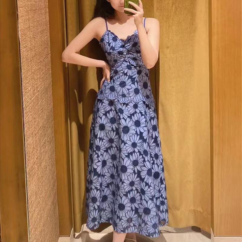 

Трехмерное платье-комбинация крючком с ромашками на тонких бретелях - Весна/Лето Пляжный отпуск F930 L синий