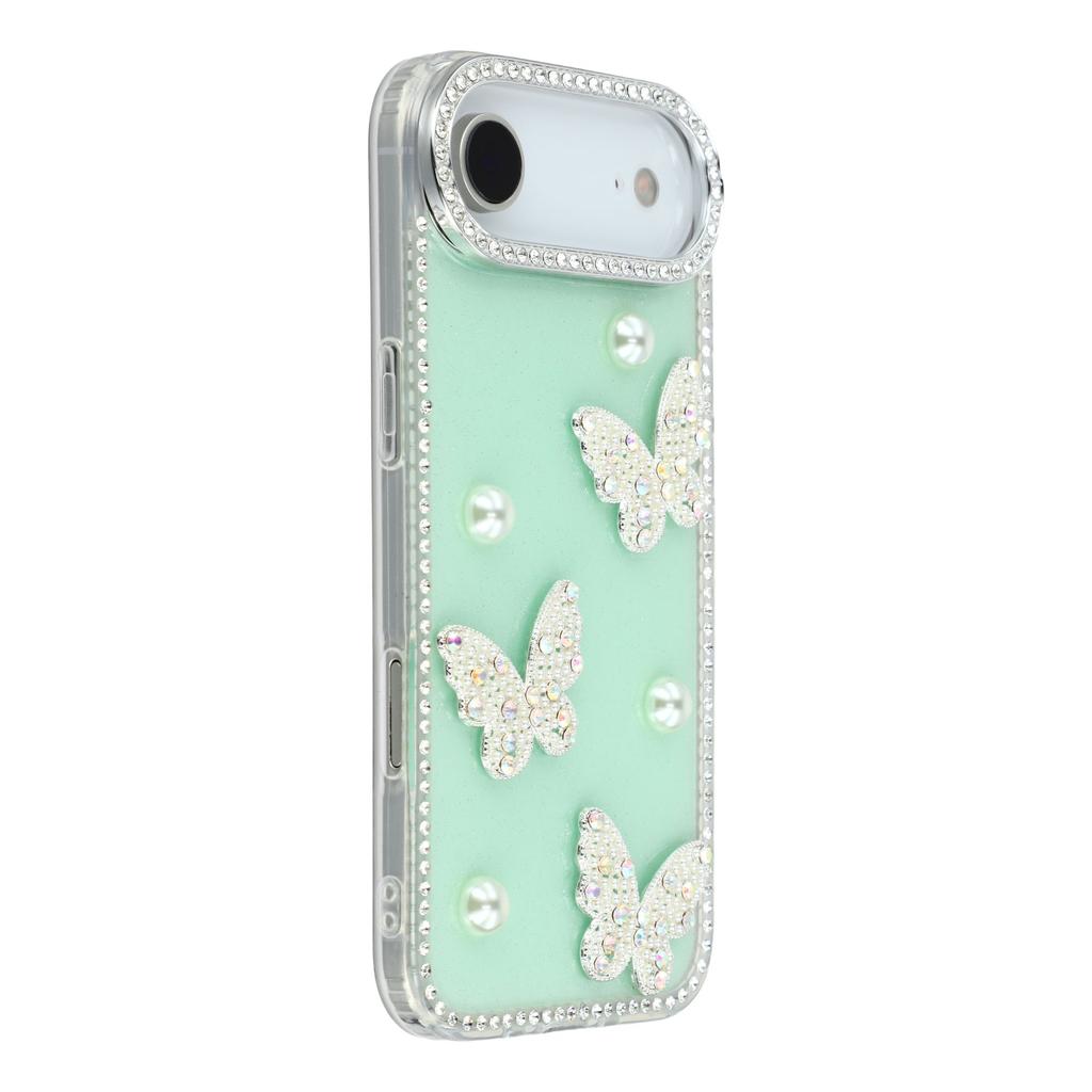 For iPhone Air Case Rhinestone Edge Pearl Butterfly Decor TPU+PC IMD Phone Cover