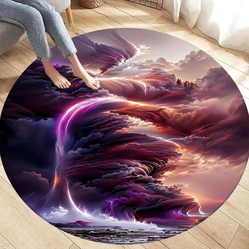 Natural Disaster Round Carpet Fantasy Tornado Cloud Print Area Rug for Living Room Kitchen Bedroom Sofa Decor Non-slip Floor Mat