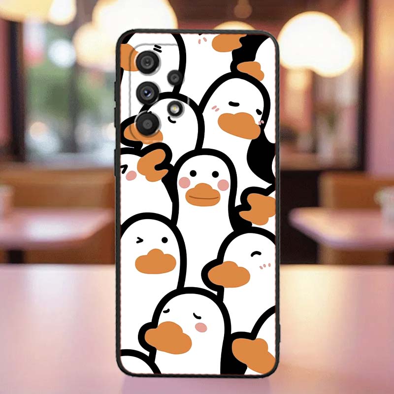 Cartoon Anime Entenmuster für Samsung A41 A35 A34 A33 A32 A25 A24 A23 A21s A06 A05 A04 A03 Note 10 20 Ultra 5G Schwarze Handyhülle