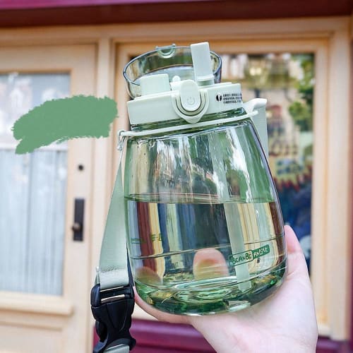 Cute, Large Water Bottle with Strap, Portable, Stylish, and Drop-Resistant, Clear Plastic, Lightweight, 1300ml, Creative Gift for Outdoors