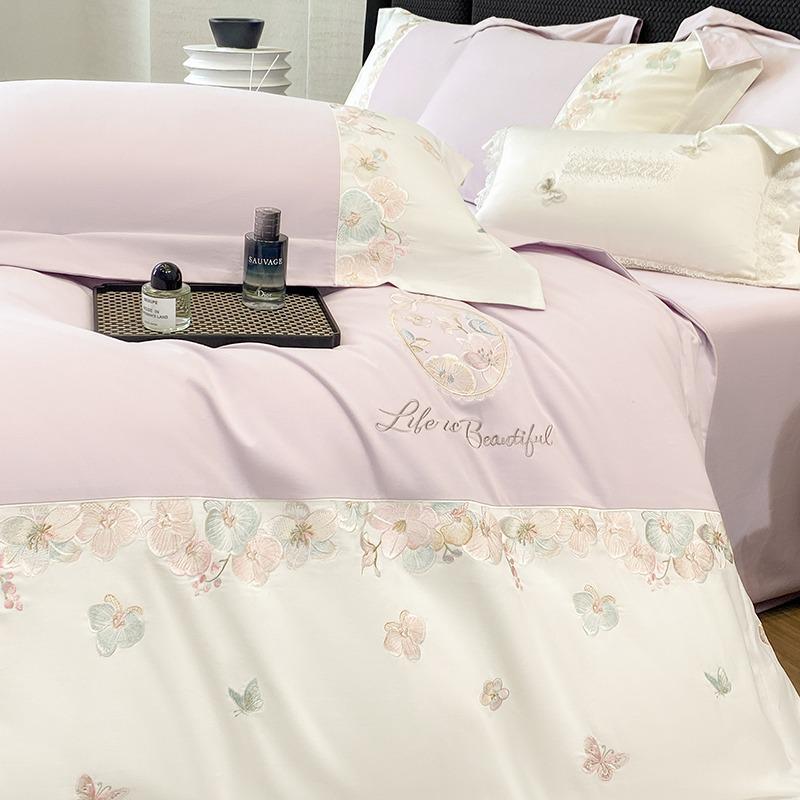 100% Cotton Long-Staple Flannel Embroidery 4-Piece Bedding Set - Mother & Baby Grade, All-Season