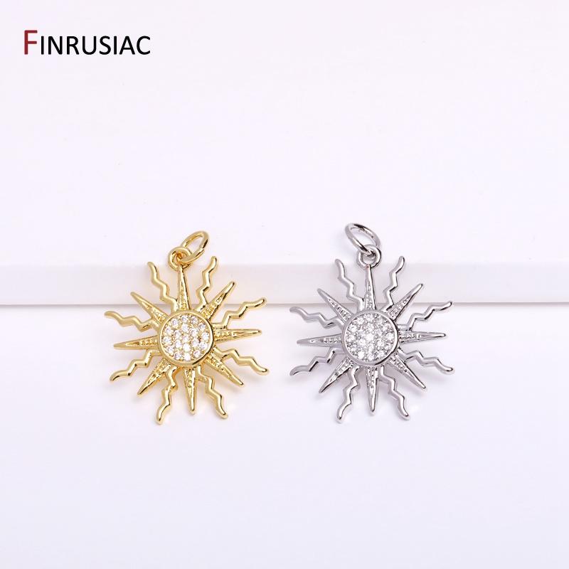 14K Gold Plated Round Sun Charms Brass Inlaid Zircon Sun Pendants For DIY Nacklace Making Jewelry Making Accessories