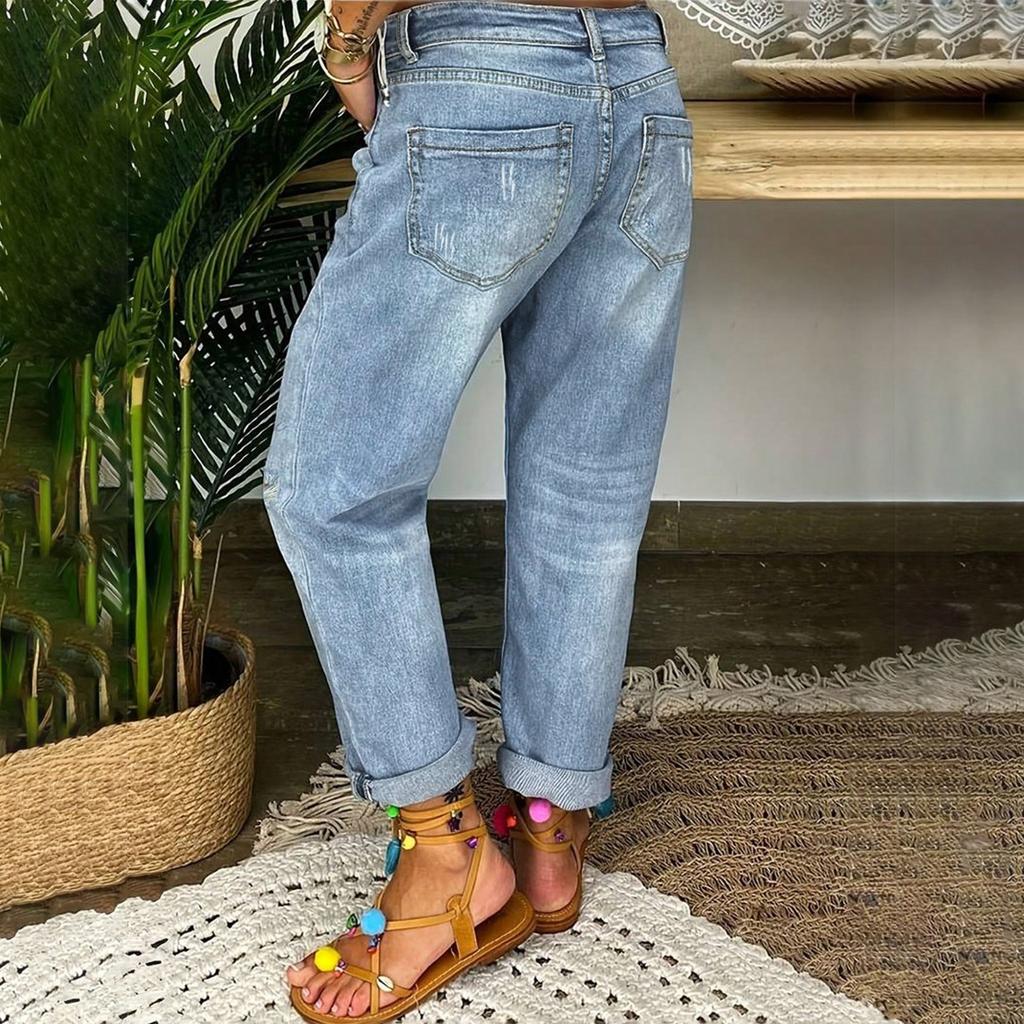 Women's Solid Color Casual Fashion Pants, Solid Color Versatile Slim Fit Jeans