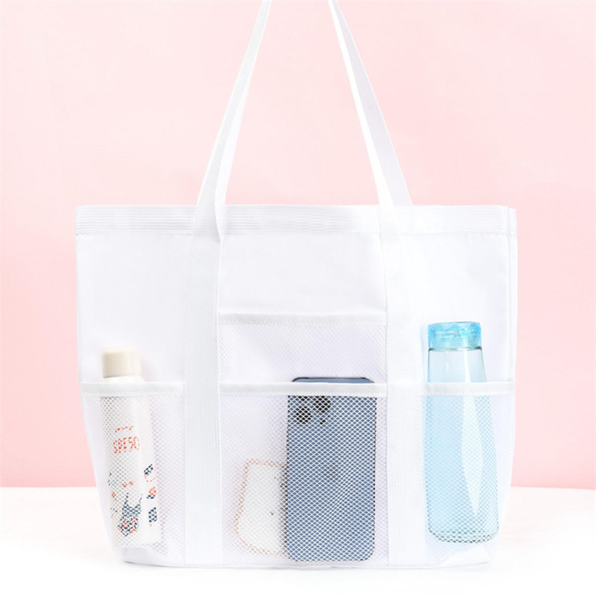 

Beach Bags for Women Large Capacity Pool Bag Waterproof Mesh Fitness Handbag Portable Swimming Pouch for Water Bottle Sunglasses one size белый