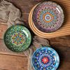 Bohemian Hand Painted Ceramic Plate 7/8 Inch, Colorful Mandala Porcelain Dinner Plate, Vintage Decorative Serving Dishes for Kitchen Dining Home Decor