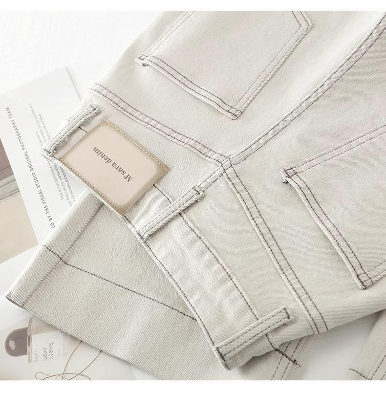 Women's 2025 Trendy High-Waisted Grey-White Wide-Leg Slimming Jeans for Spring & Autumn