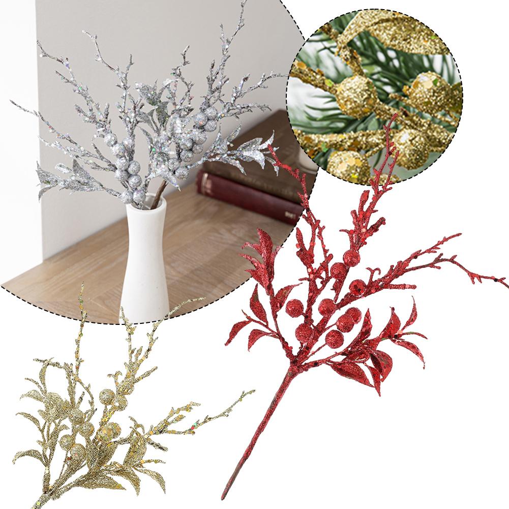 1pcs Berry Christmas Artificial Picks Stems Tree Berries Flowers Glitterfake Hollystem Wreath Pine Xmas Branches Pick
