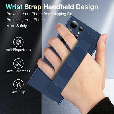 Custodia per Telefono con Cinturino da Polso per Samsung Galaxy S25 S24 S23 Ultra Plus Fold 6 5 4 5G Guscio Protettivo Cinturino da Polso in Silicone Opaco