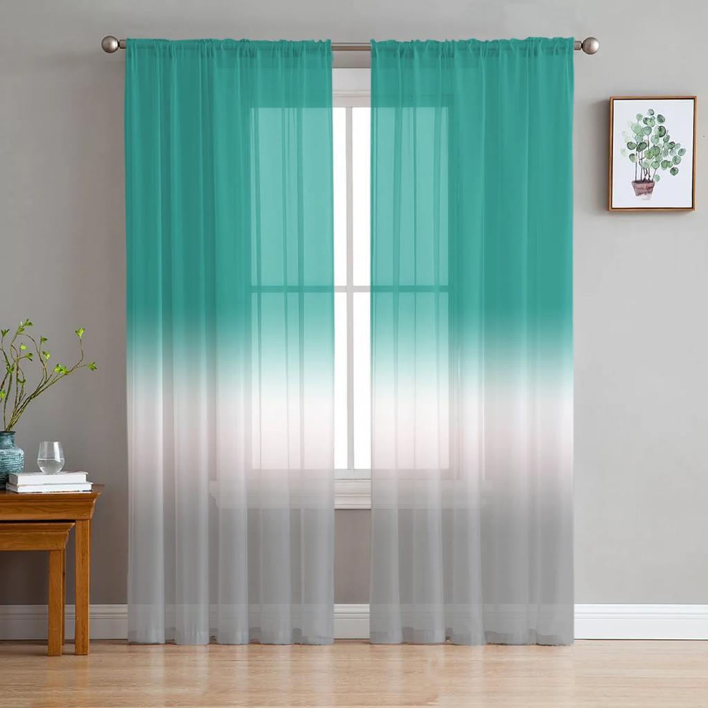 Pink White Grey Gradient Ombre Tulle Curtains For Living Room Kitchen Decoration Chiffon Window Treatments Voile Sheer Curtain