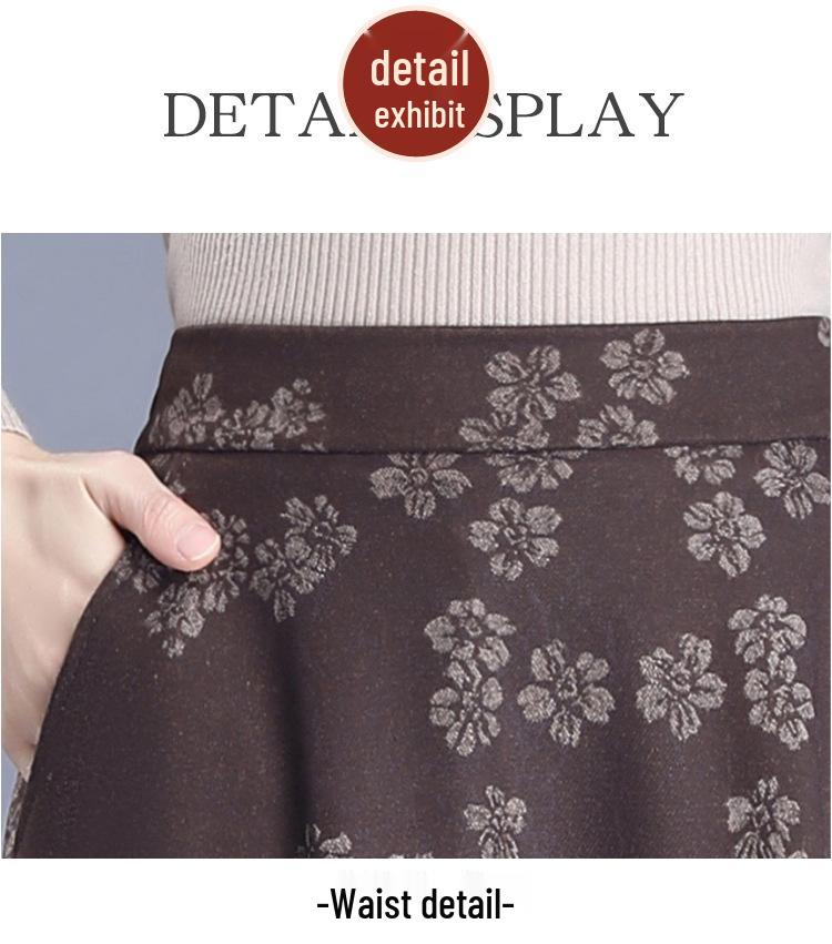 2025 Spring A-Line Skirt: Wool Front, Lace Back, Half-Elastic Waist, Long Skirt.