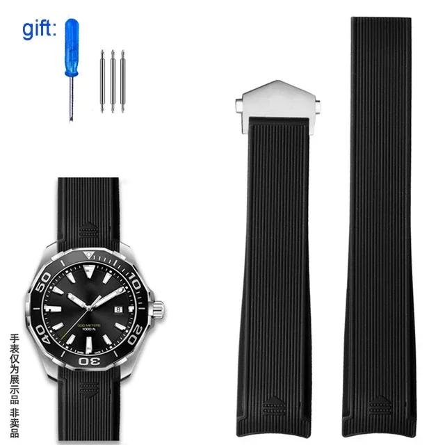 Para pulseira de silicone TAG Heuer WAY201 Jingqian 300/500 Carlisla série TAG relógio masculino pulseira de borracha Dobrável fivela pulseiras de relógio