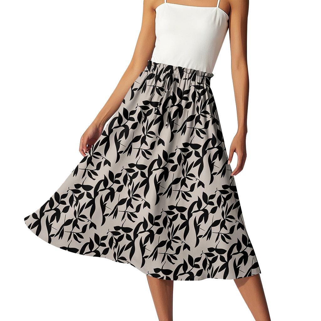 Women's Casual High Waist Drawstring A-line Skirt Printing Skirt