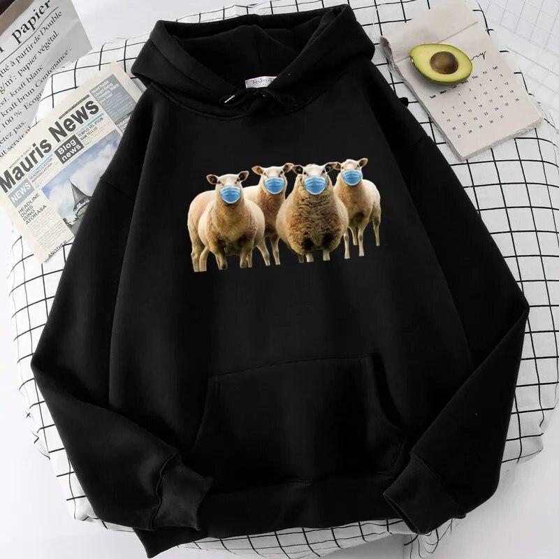 Толстовки с эстетической маской и овечкой, забавные женские толстовки с капюшоном, зимняя одежда, толстовки с капюшоном с графическим рисунком, негабаритные WoUnisex, хлопковая одежда L