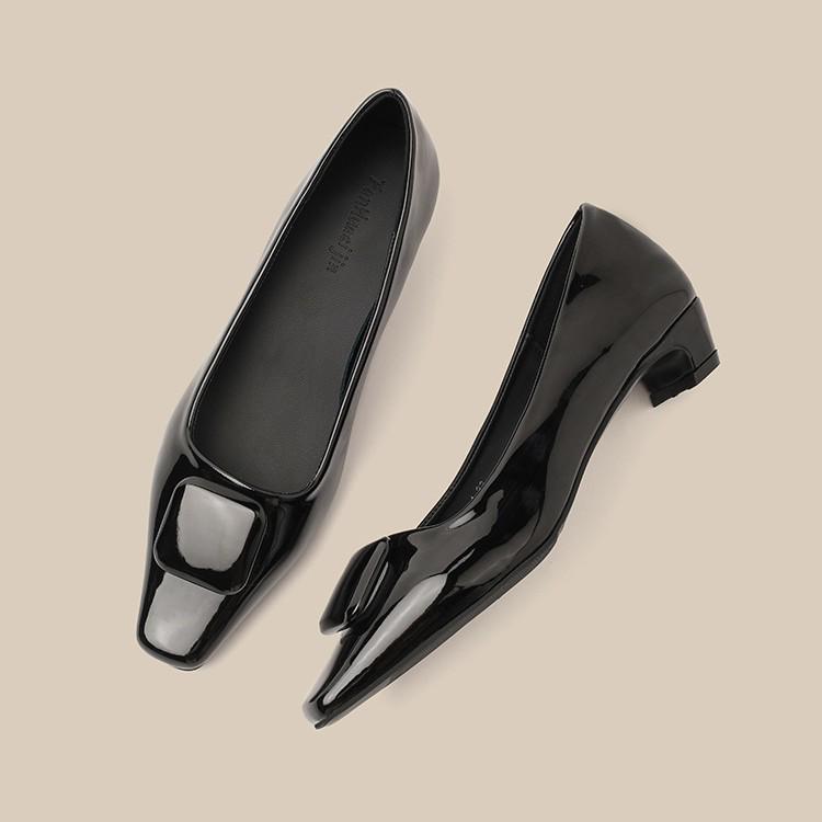 Square Toe Block Heel Mary Jane Slip-On Shoes with Buckle