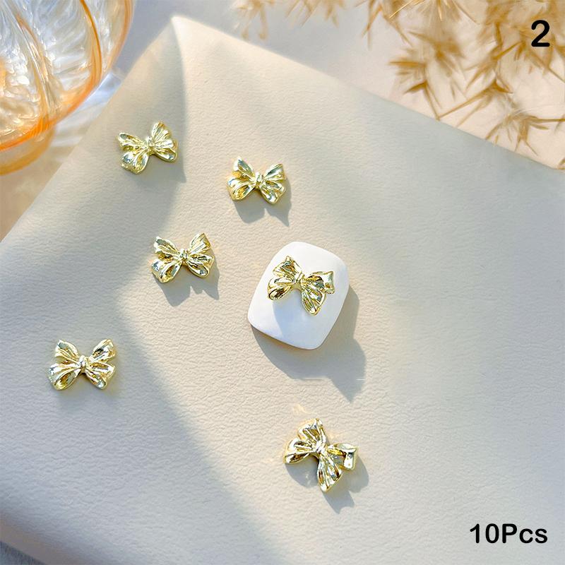 10Pcs 3D Bow Tie Ribbon Shaped Alloy Nail Accessories Gold Multi-Designs Nail Art Jewelry  Decorations Manicure Charm