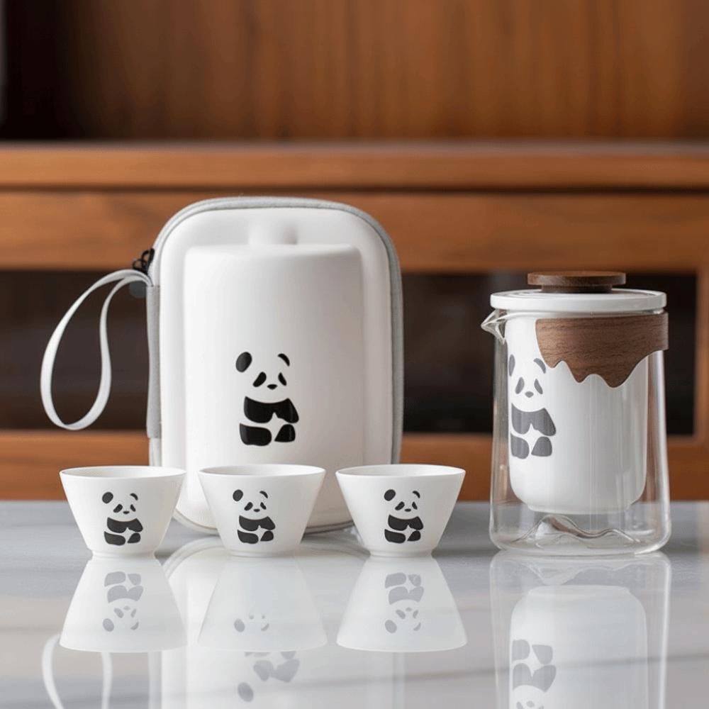 Anti Heat Hand Grip Panda Tea Set Cartoon Chinese Congou Tea Set Ceramic Teapot  Travel Tourism