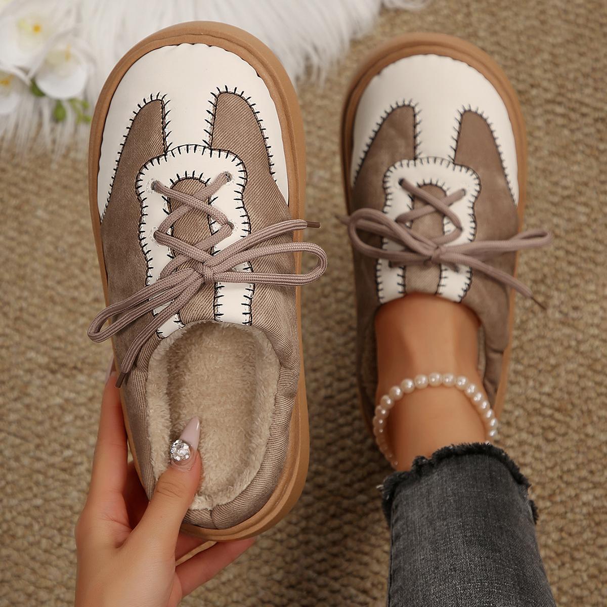 

Модные теплые плюшевые с толстой подошвой повседневные туфли женские 2025 зимняя мода смешанные цвета плоский каблук мюли тапочки нескользящие уличные тапочки 40-41 белый