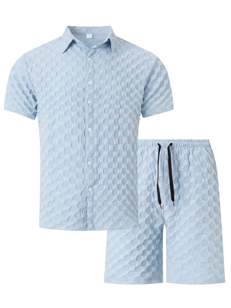 Men's Checkerboard Casual Short Sleeved Shorts Set
