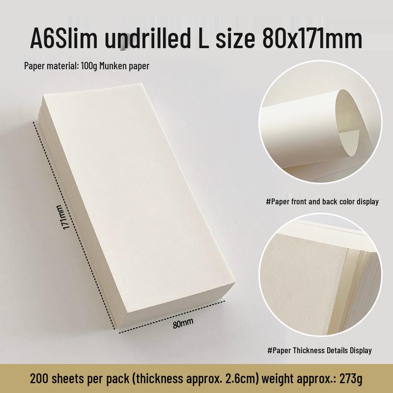 Munken Crème-kleurige Lichtgewicht Losbladig Notitieboekpagina's, 100g, A6/A7/M5, Inktbestendig, Oogvriendelijk.