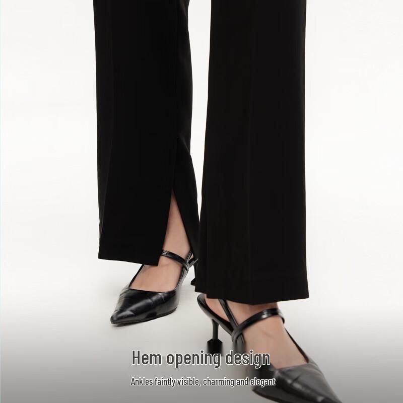 VEROMODA Women's Mid-Waist Slit Straight Leg Trousers