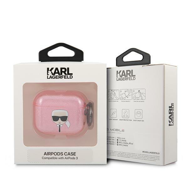 Etui do AirPods 3 Karl Lagerfeld Glitter Karl's Head Różowe