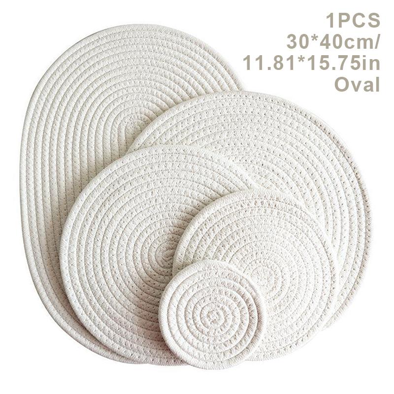 Natural Table Mat Insulation Pad Soft Heat Insulation Japanese Style Non-Slip Cotton Simple Oval Woven Mat Kitchen Supplies