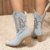 Fashion Liyke 2025 Autumn Winter Comfy Western Cowboy Boots Vintage Women Embroidery Denim High Heels Party Dress Ladies Shoes Booties