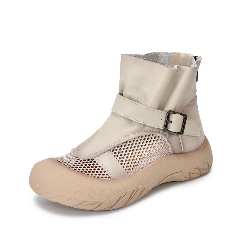 

Johnature Ретро Ботинки Летние из Дышащей Сетки с Круглым Носком из Натуральной Кожи на Толстой Подошве Женские Сандалии 39 бежевый