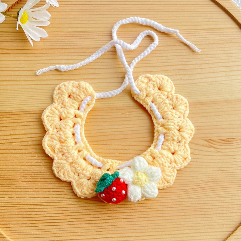 Cute Hand-Weaven Elastic Pet Scarf Sweet Style Lightweight Cat Dog Bow Tie Adjustable Plant Theme Knitted Pet Collar Pet Gifts