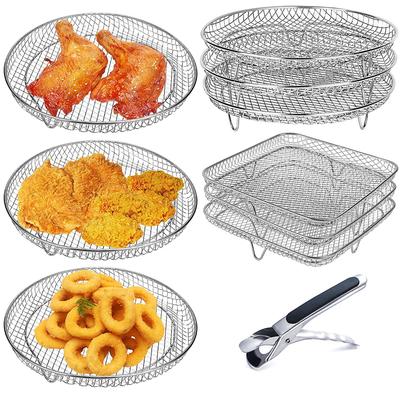 3-lagiges Küchen-Heißluftfritteusen-Gestell Edelstahl Ofen Grillrost Ablage Quadratisch/Rund Dämpfkorb Heimkochzubehör