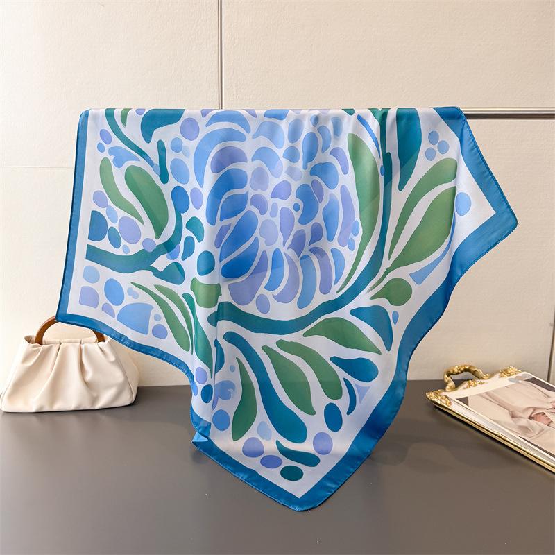 

70*70Cm Square Flower Designer Women Scarf Silk Satin Scarves Shawl Headband Hijab Bandana Wrap Bufanda Luxury Kerchief 70x70cm