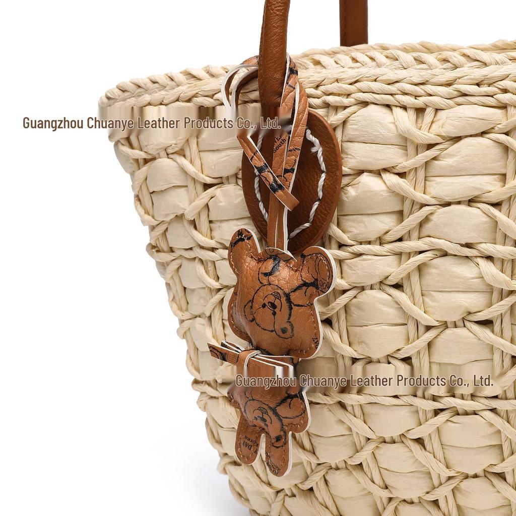 Schlüsselanhänger aus PU-Leder im koreanischen Stil mit 3D-Teddybär - Stilvoller Taschenanhänger