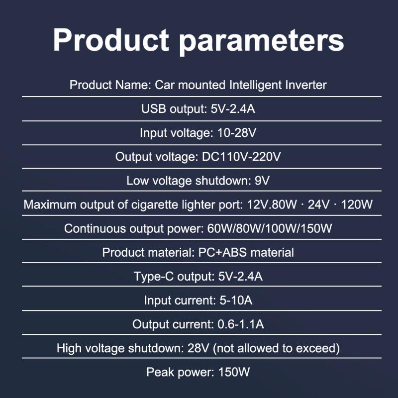 Universal 150W Car Inverter Dc 12V/24V To 110V/220V Auto Power Converter Adapter Usb Type C Chargers Car Inverter For Iphone