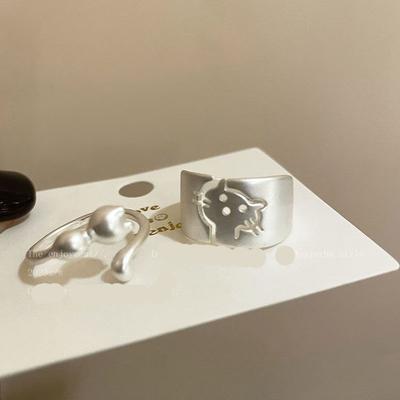 Anel de Gatinho Fosco Anel de Design de Nicho Novo para Mulheres Anel de Dedo Indicador de Menina Bonita Coreana Joia