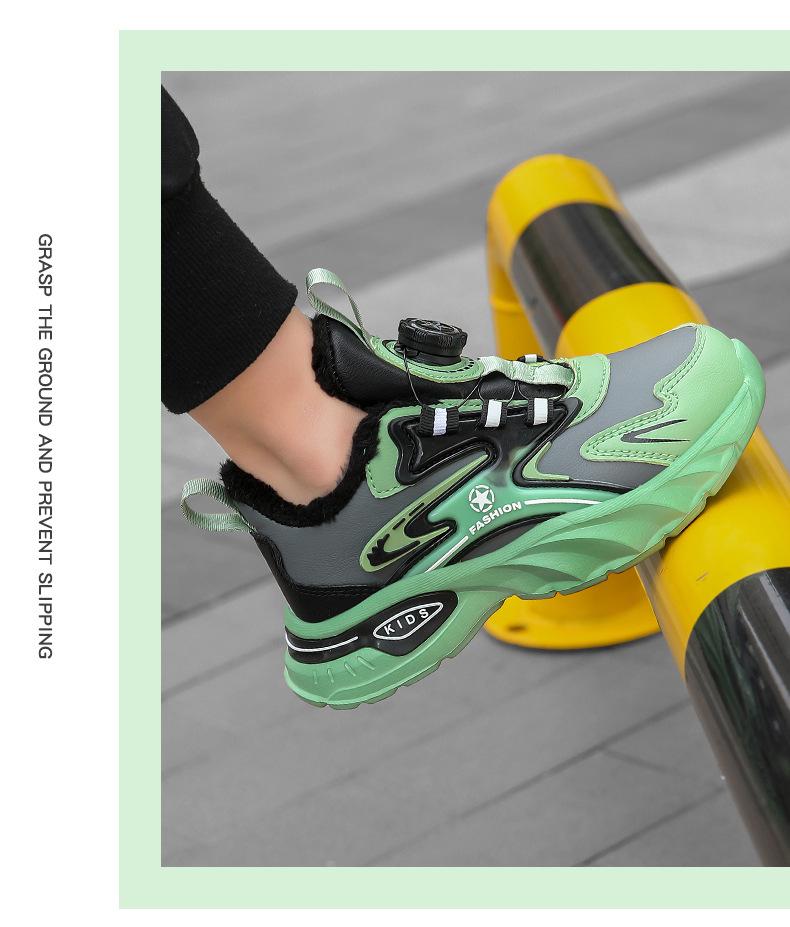 2025 Winter Boys' Leather Sports Shoes - Velvet Lined, Big Cotton, Student Running Shoes