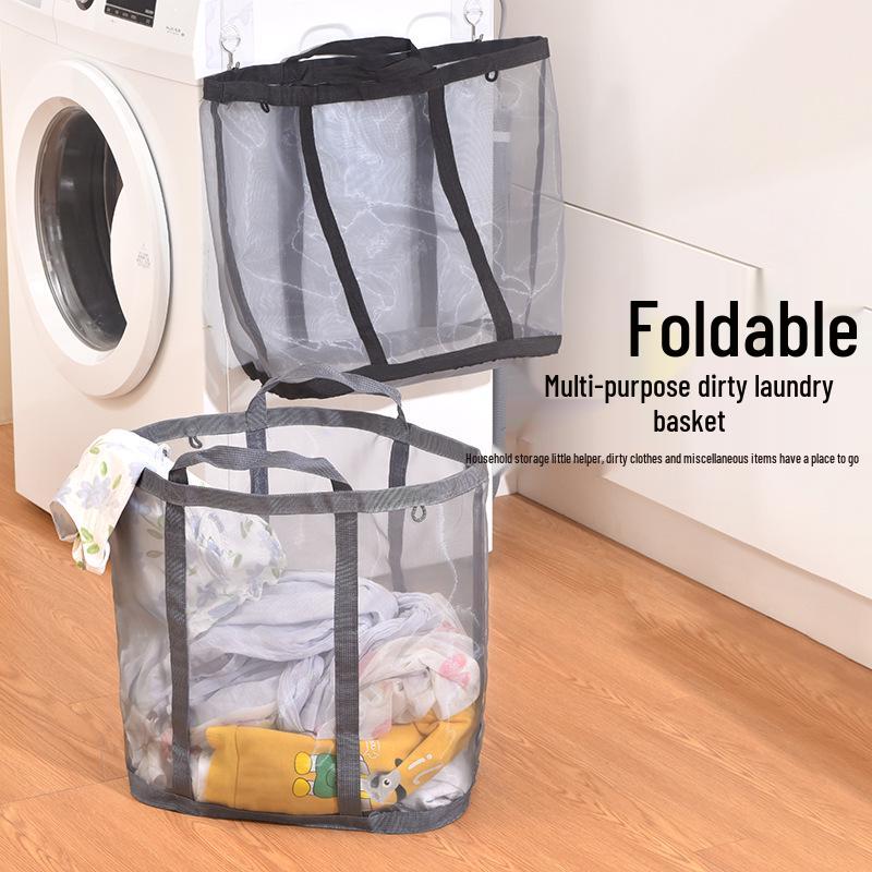 Portable Foldable Wall-Mounted Laundry Hamper: Large Capacity Mesh Basket for Bathroom Storage