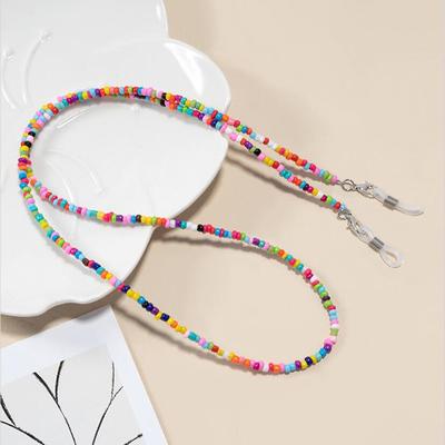 Corrente de Óculos de Miçangas de Arroz Coloridas Cordão de Óculos de Miçangas Alça para Máscara Facial Feminina Cordão de Pescoço Corda Anti-Queda Porta Óculos de Sol