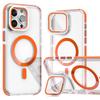 For iPhone 15 Pro Magnetic Case TPU Acrylic Clear Phone Back Cover with Lens Protector Kickstand