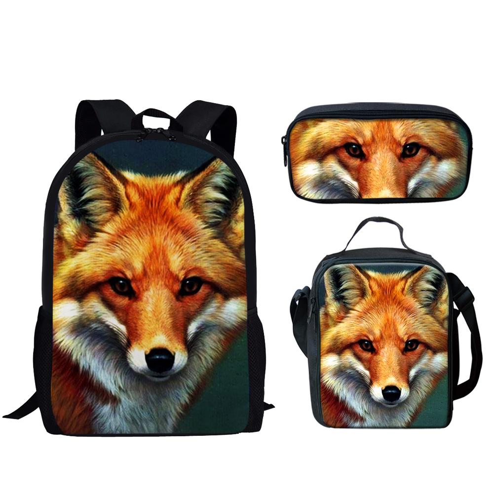 Trendy Popular New Fox 3D Print 3pcs/Set Student School Bags Laptop Daypack Backpack Lunch Bag Pencil Case