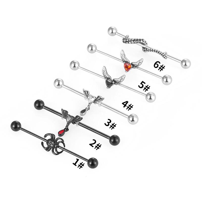Stainless Steel Zircon-Studded Industrial Barbell Ear Piercing